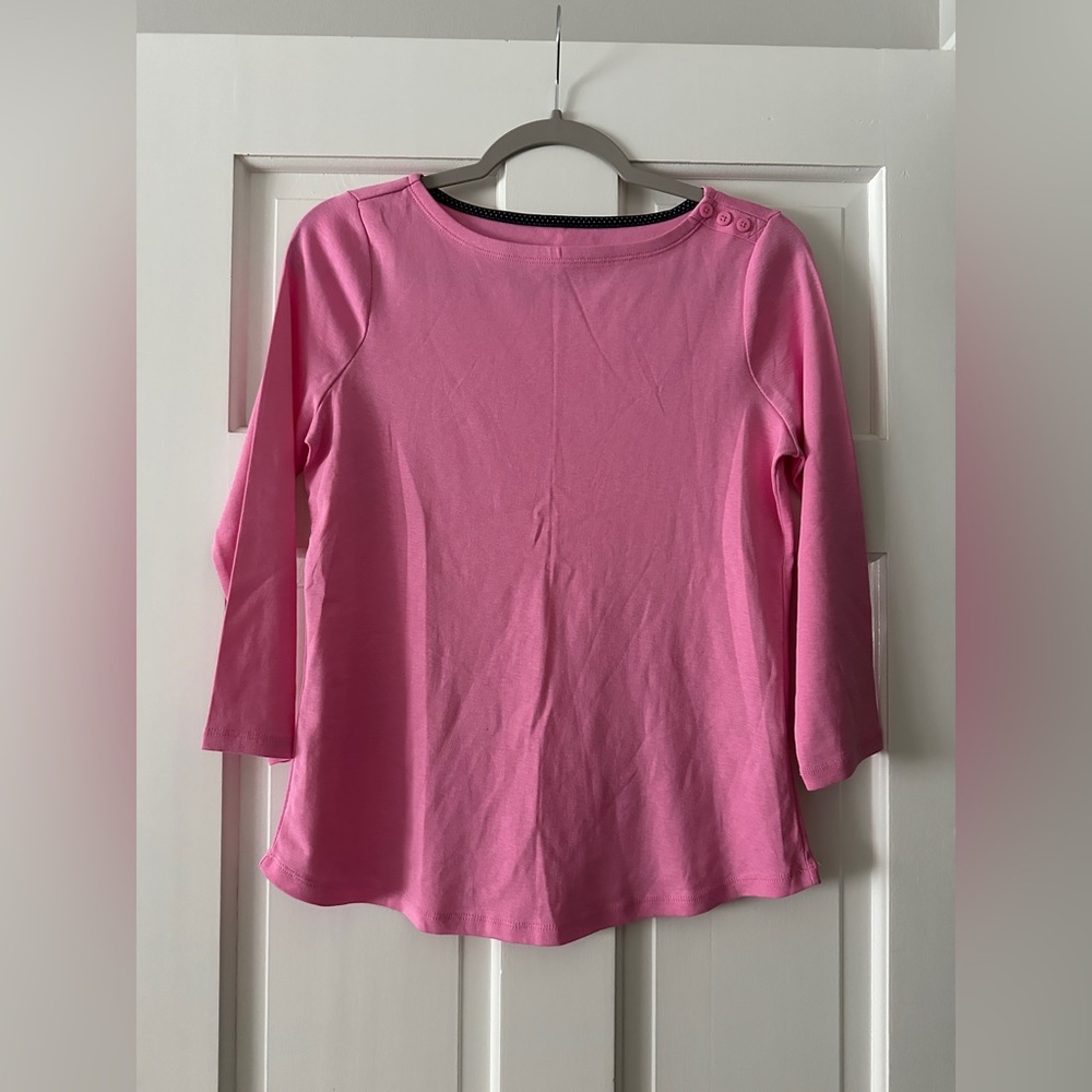 Charter Club 100% Supima Cotton Button-Shoulder Pink 3/4 Sleeve Shirt Top